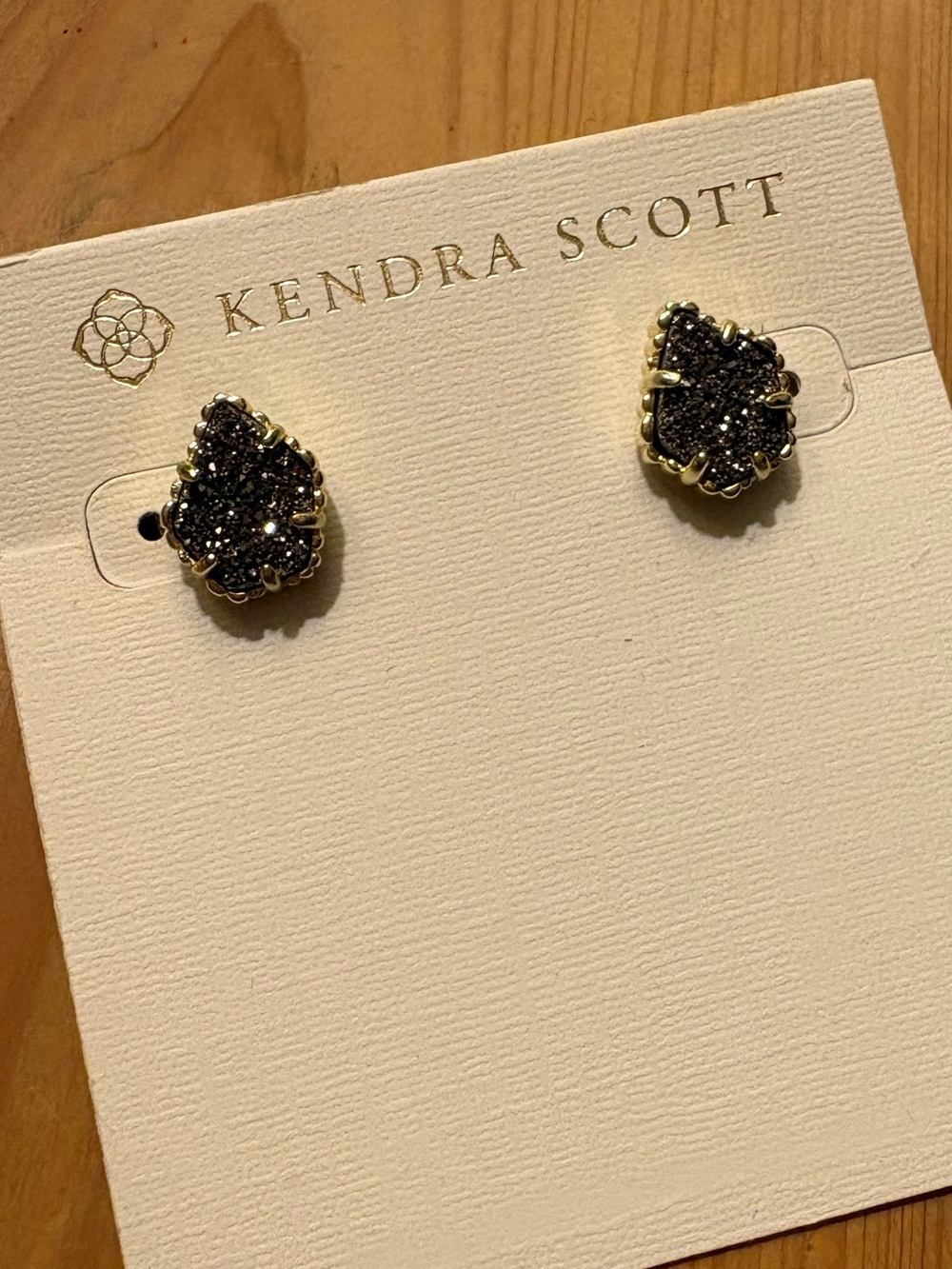 Kendra Scott Black Druzy Teardrop Gold-Trim Stud Earrings